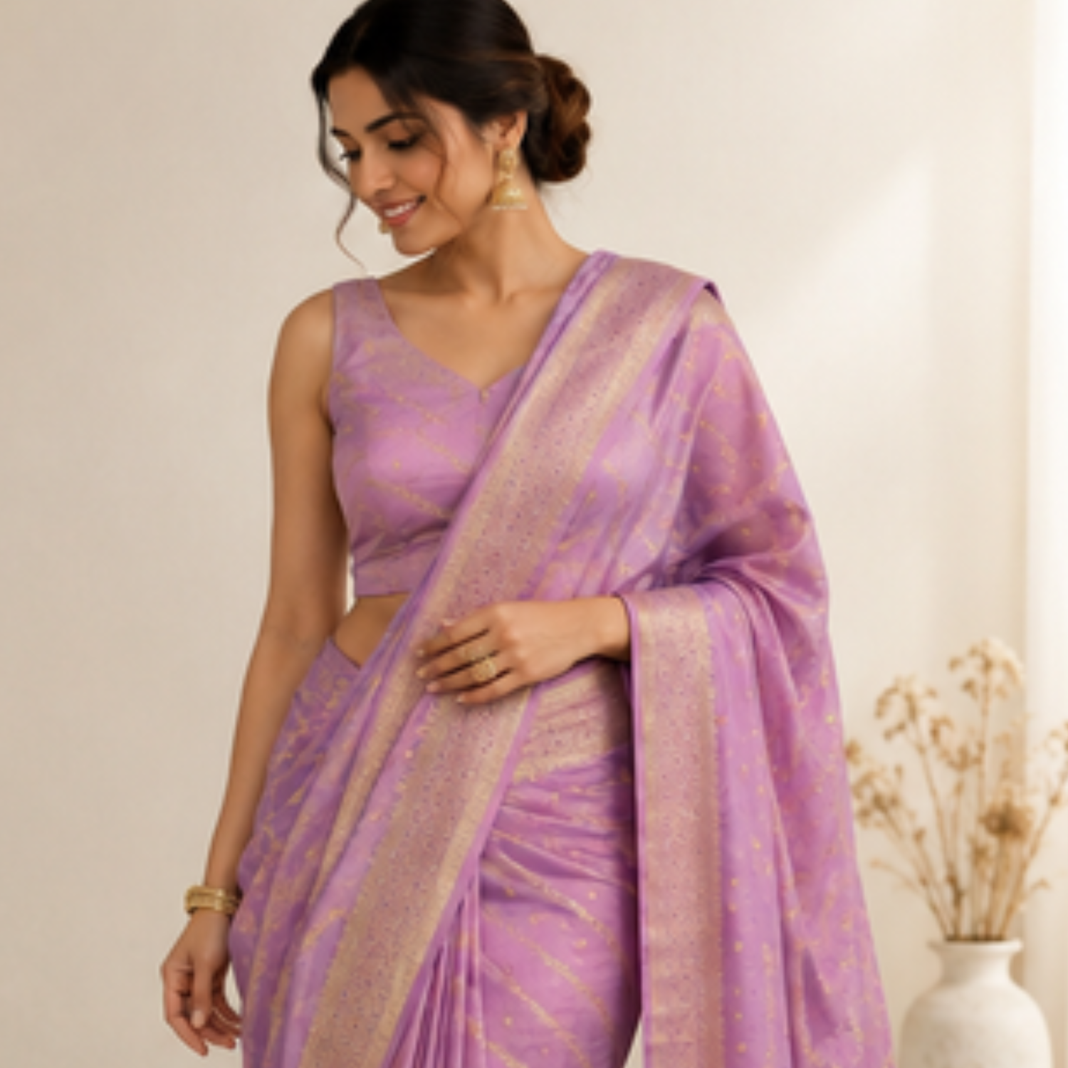 Onion Pink Mango Silk Saree