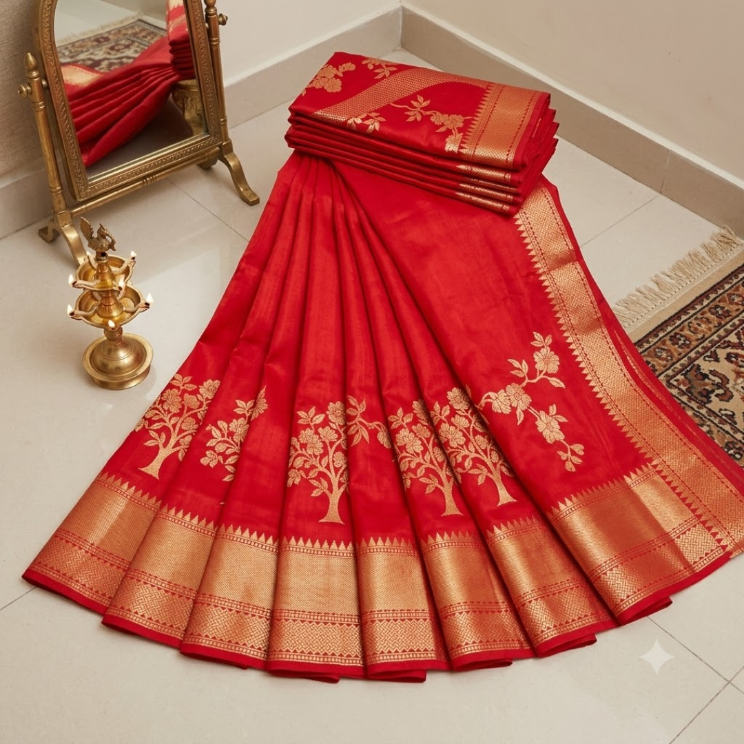 Pure Red Jaal Banarsi Saree