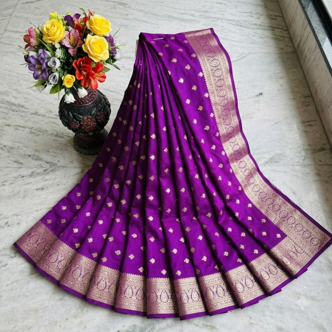 Pure Purple small Booti Banarsi Saree