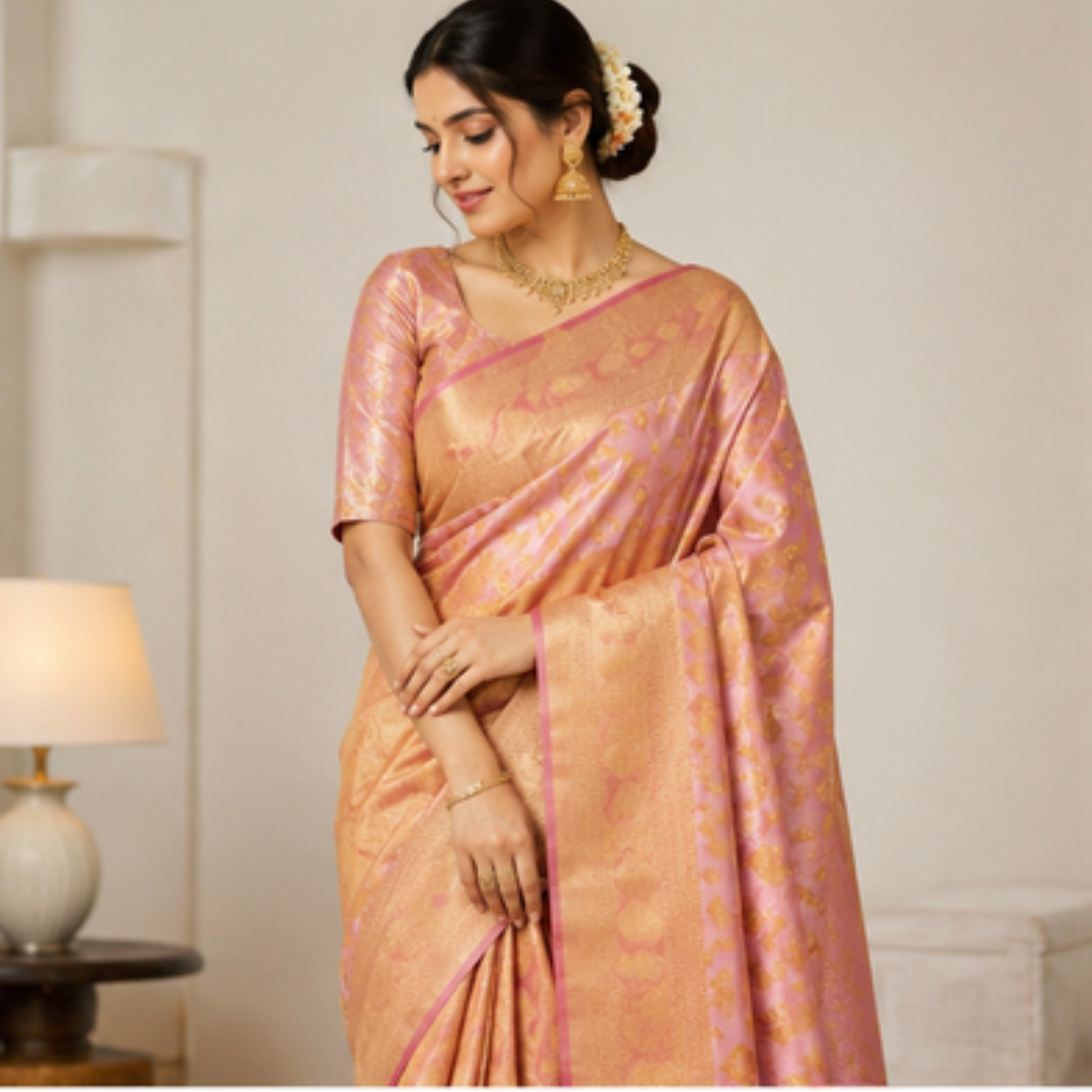 Pink Bootie Mango Silk Saree
