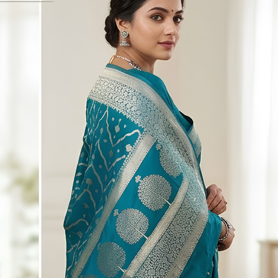 Pure MInt Green Booti Banarsi Saree