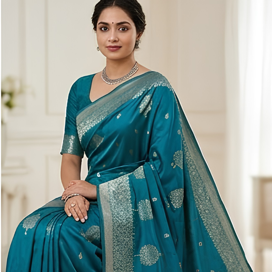 Pure MInt Green Booti Banarsi Saree
