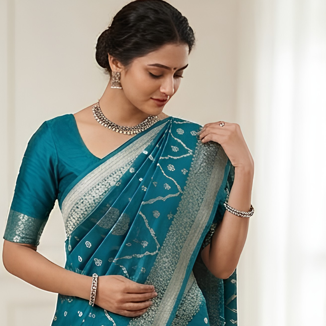 Pure MInt Green Booti Banarsi Saree