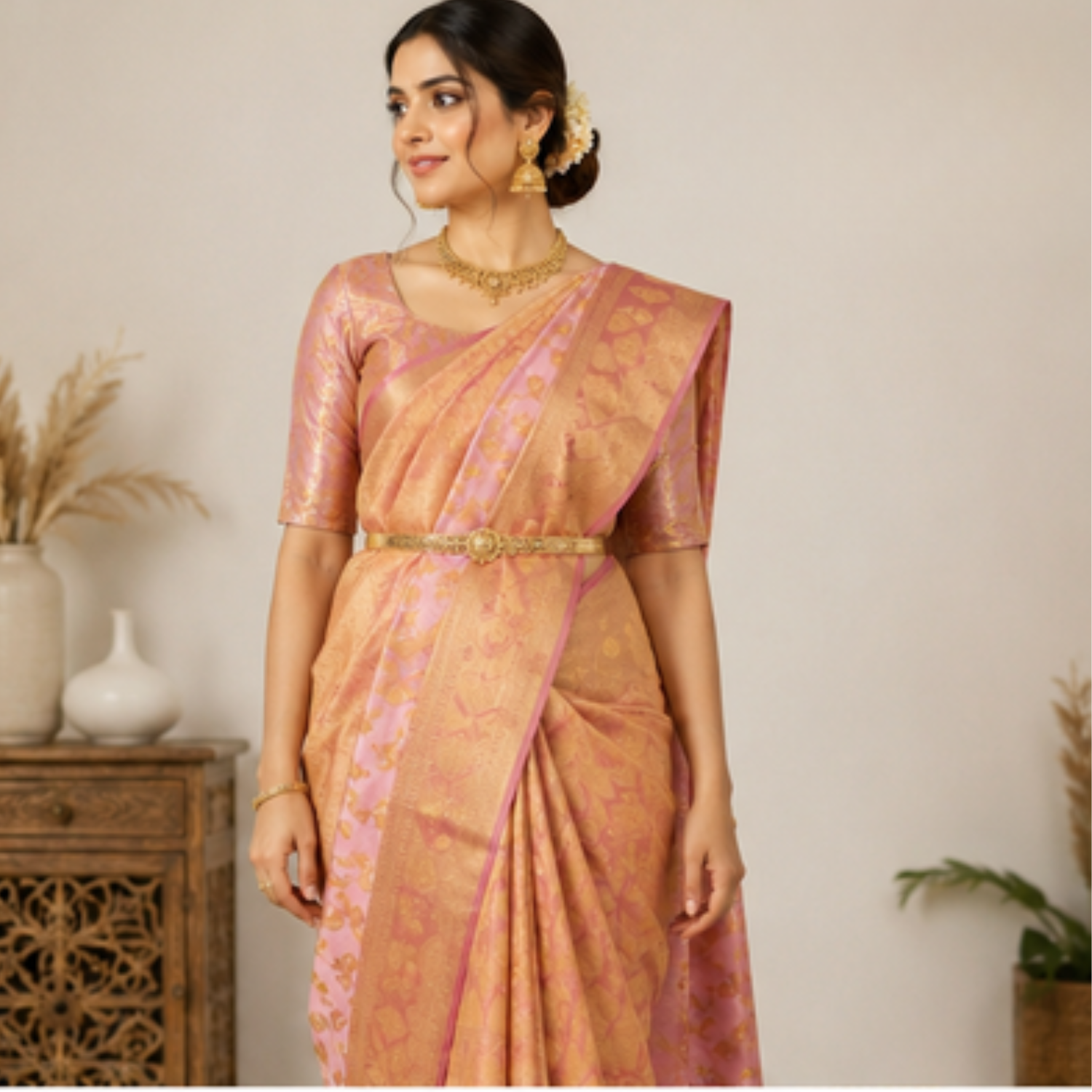 Pink Bootie Mango Silk Saree