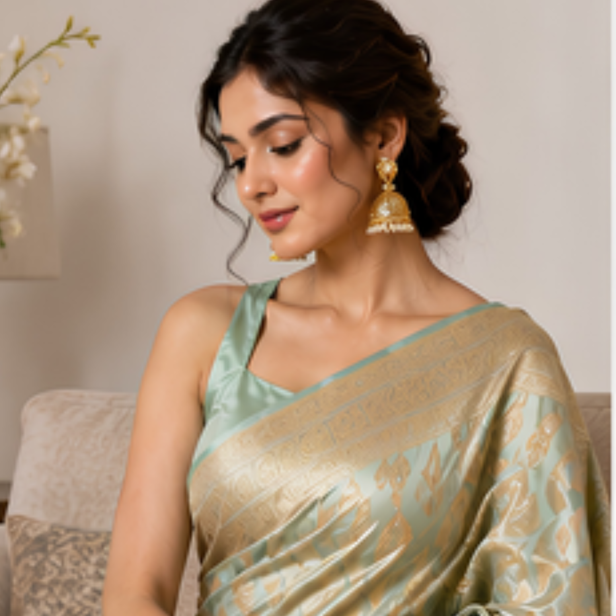 Pure Mint Jaal Banarsi Saree