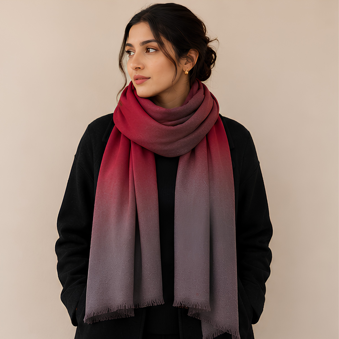 Pure hand woven Kashmiri pashmina red shaded shawl