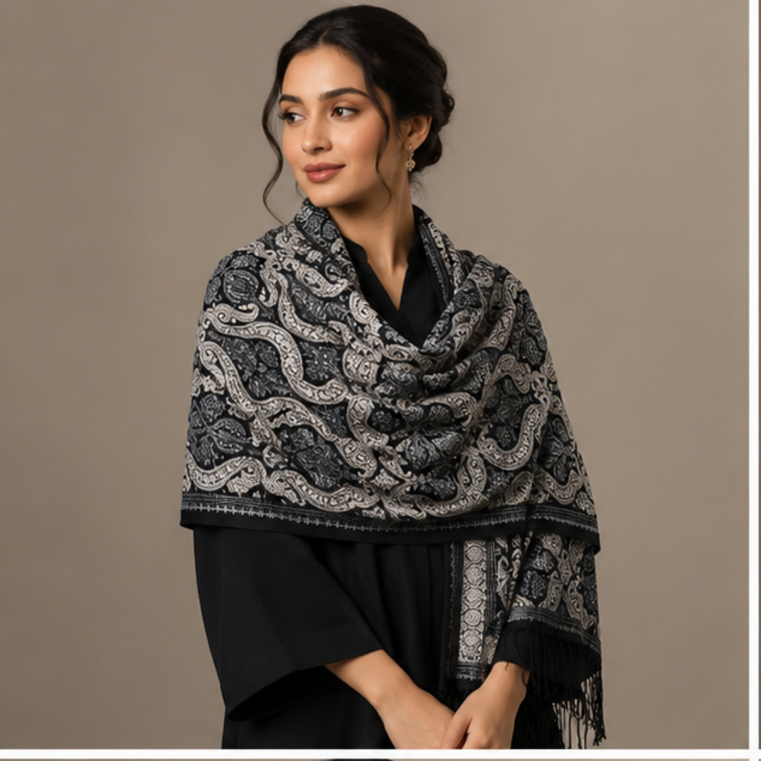 Black Full Jaal Stole