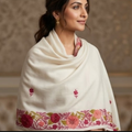 White Kashmiri Embroidered Stole
