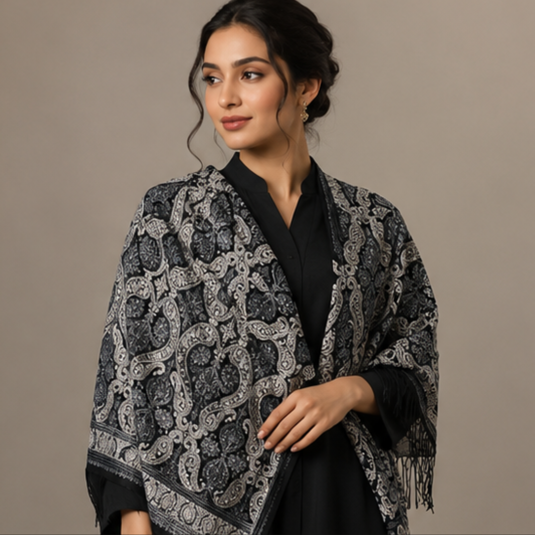 Black Full Jaal Stole