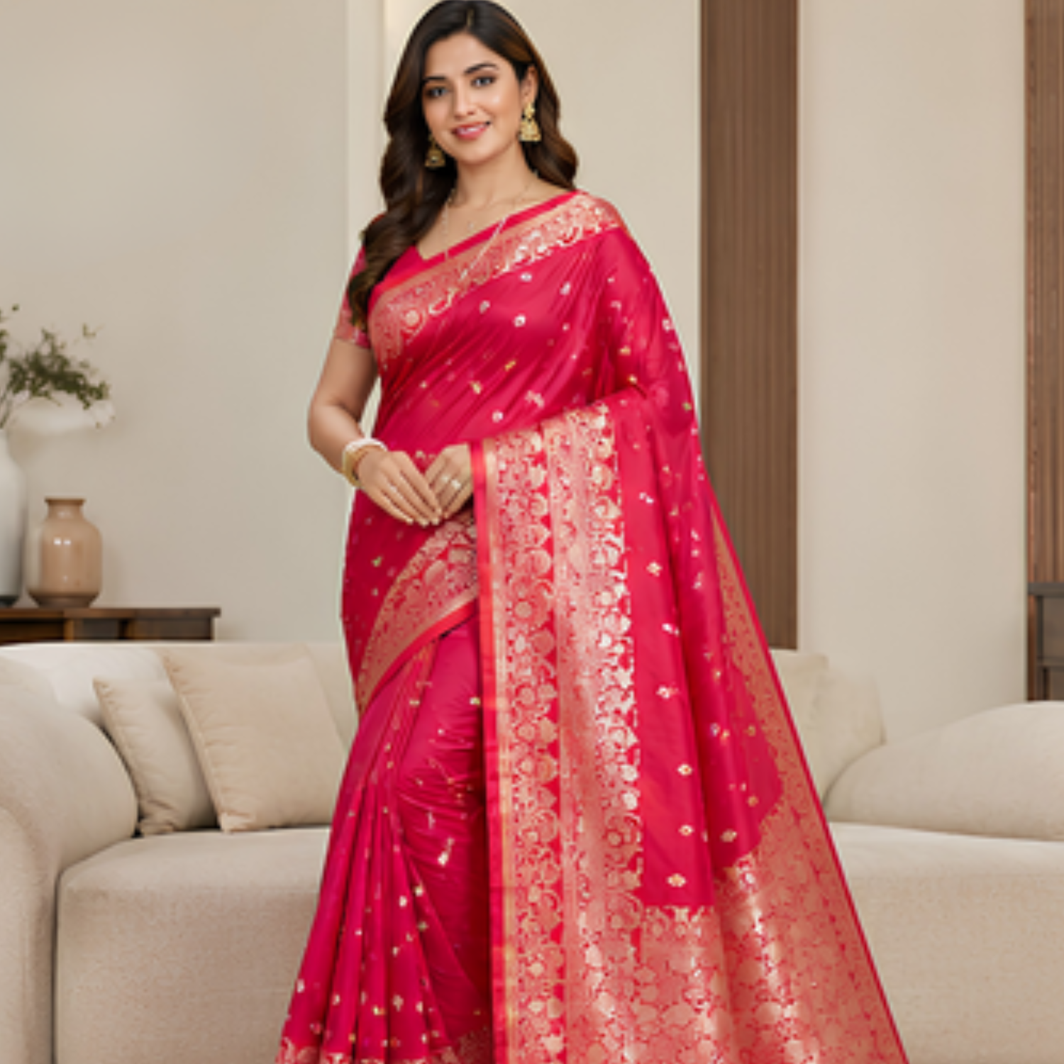 Pure Maroon Jaal Banarsi Saree