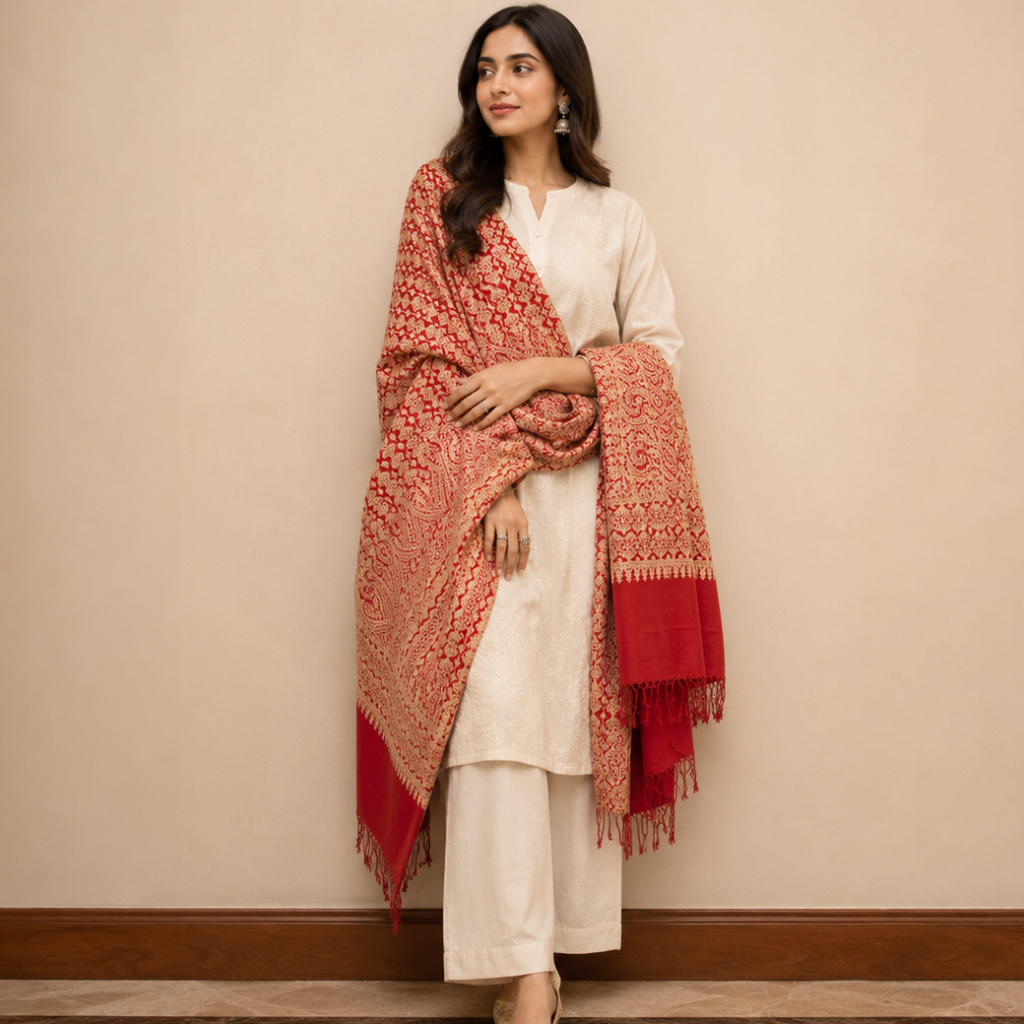 Red Full Jaal Stole