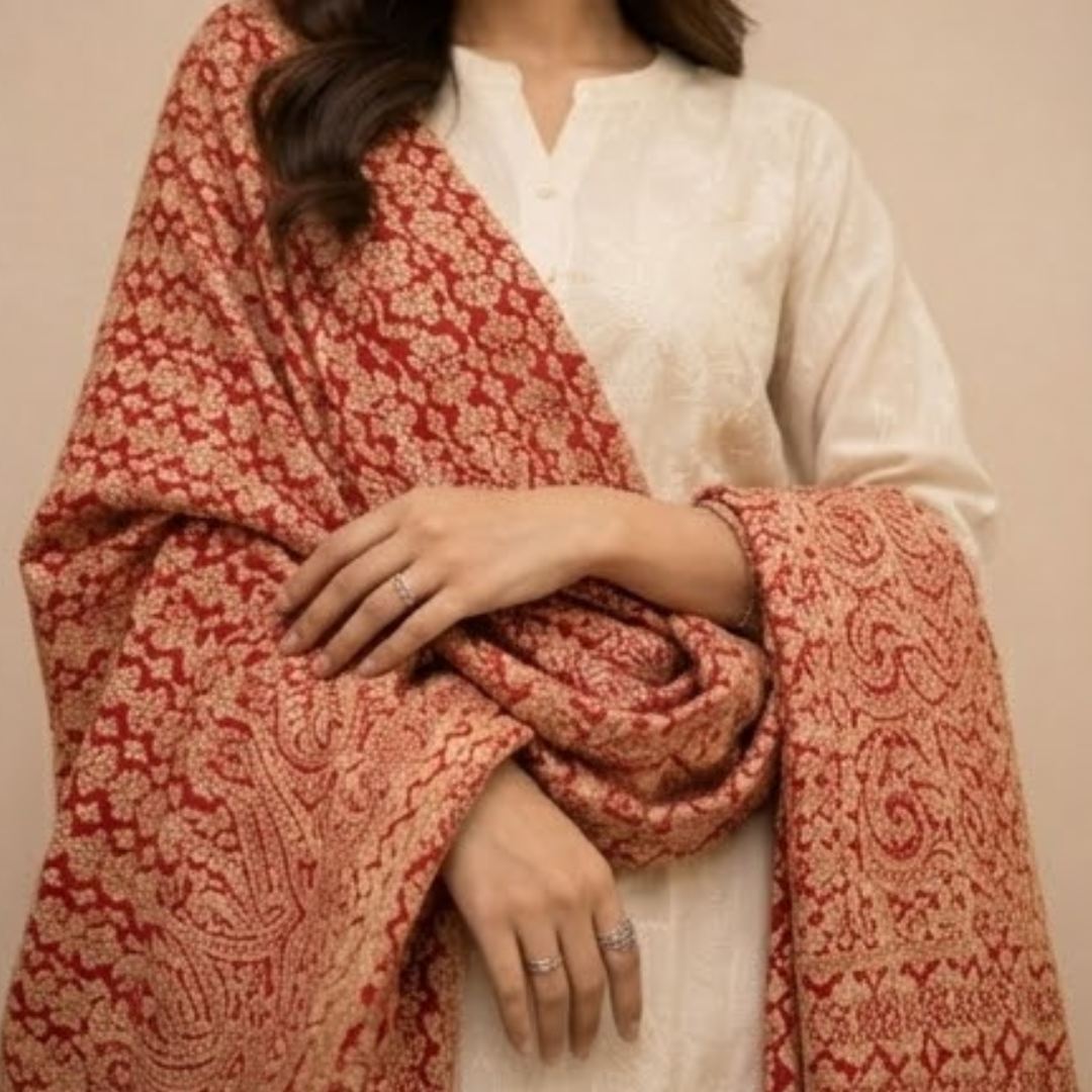 Red Full Jaal Stole