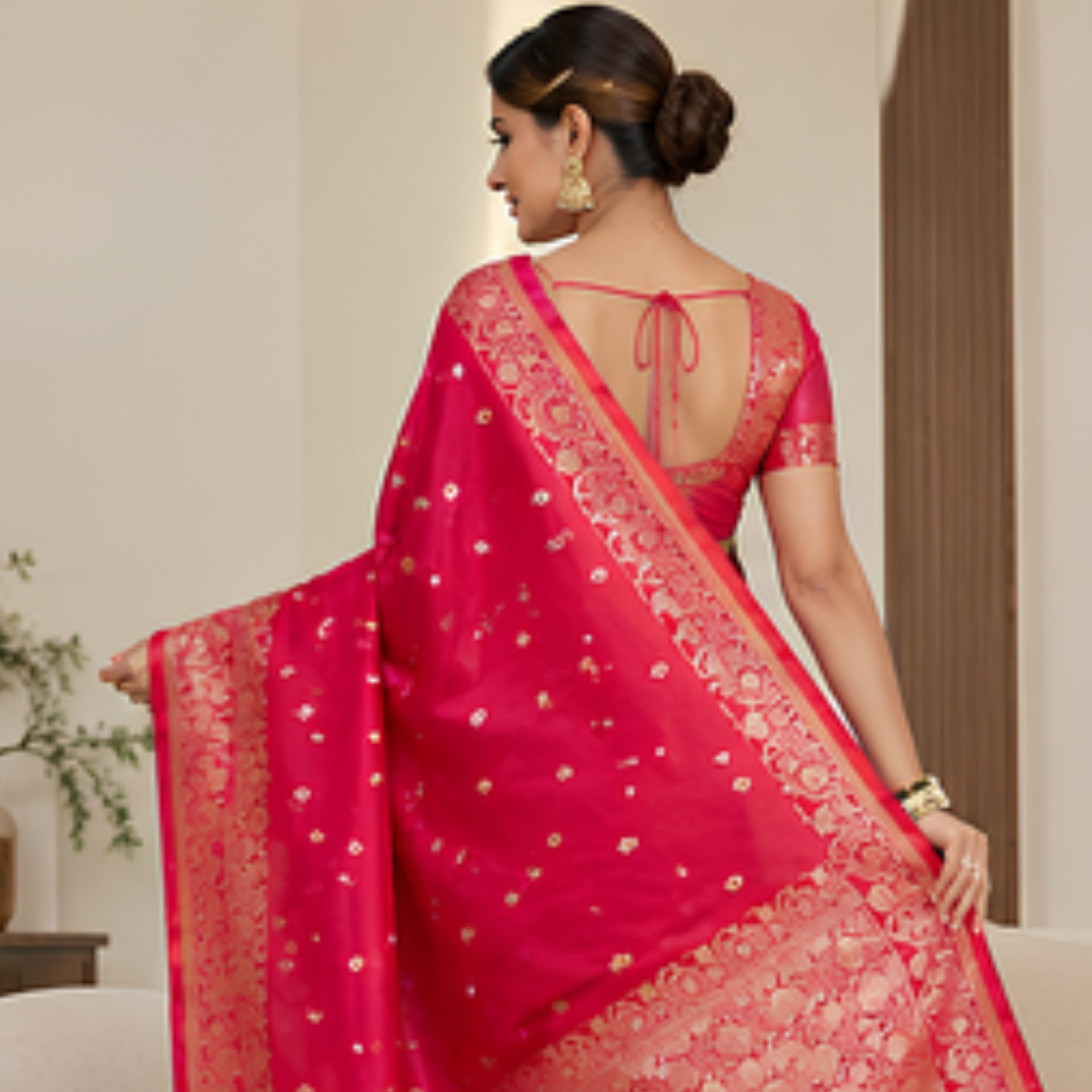 Pure Maroon Jaal Banarsi Saree