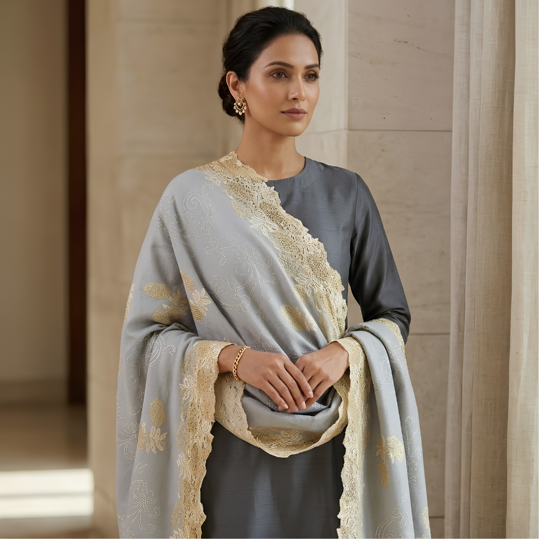 GREY-GOLD LACE STOLE