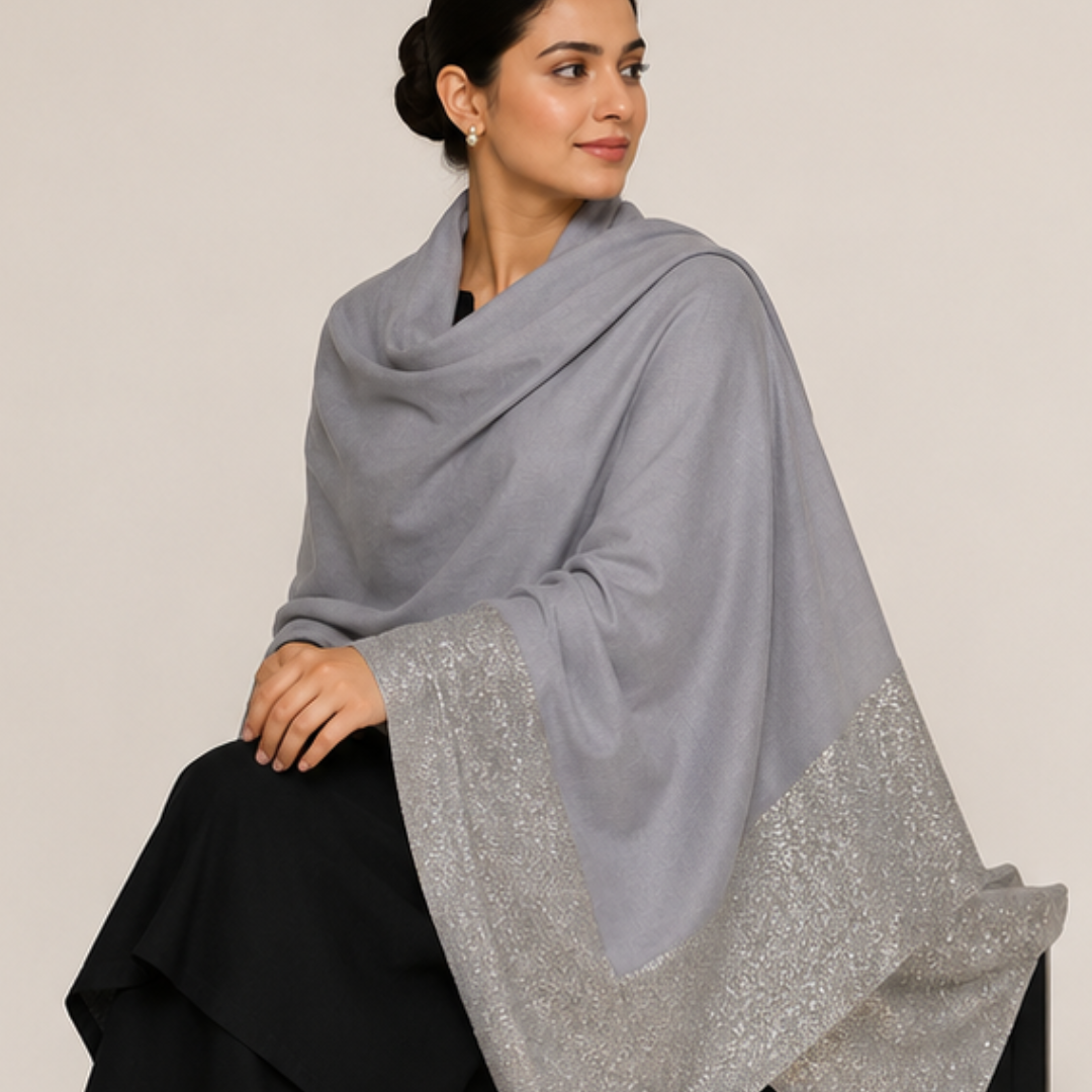 Sky Blue Silver Border Stole