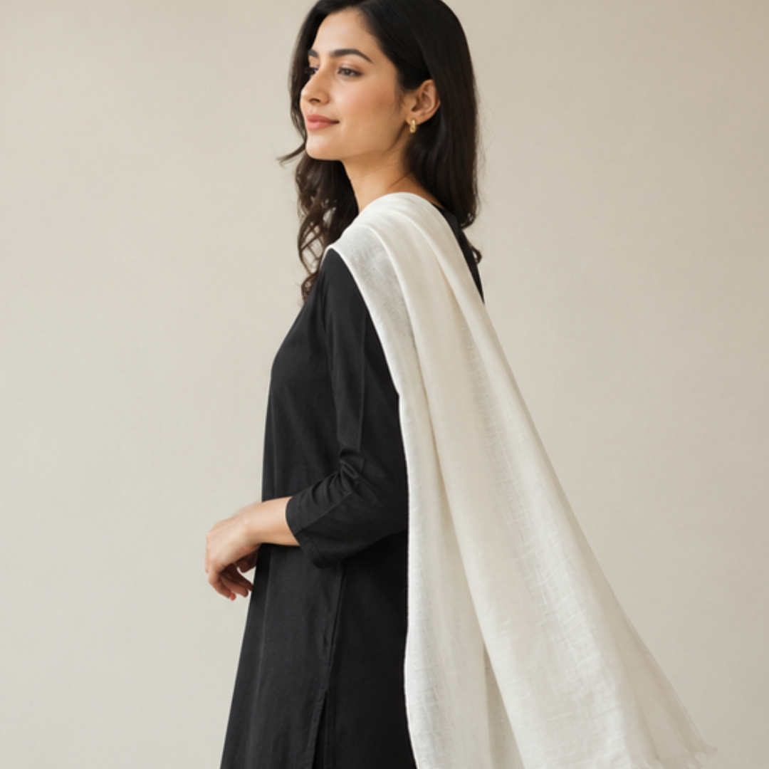Pure hand woven Kashmiri pashmina offwhite textured stole
