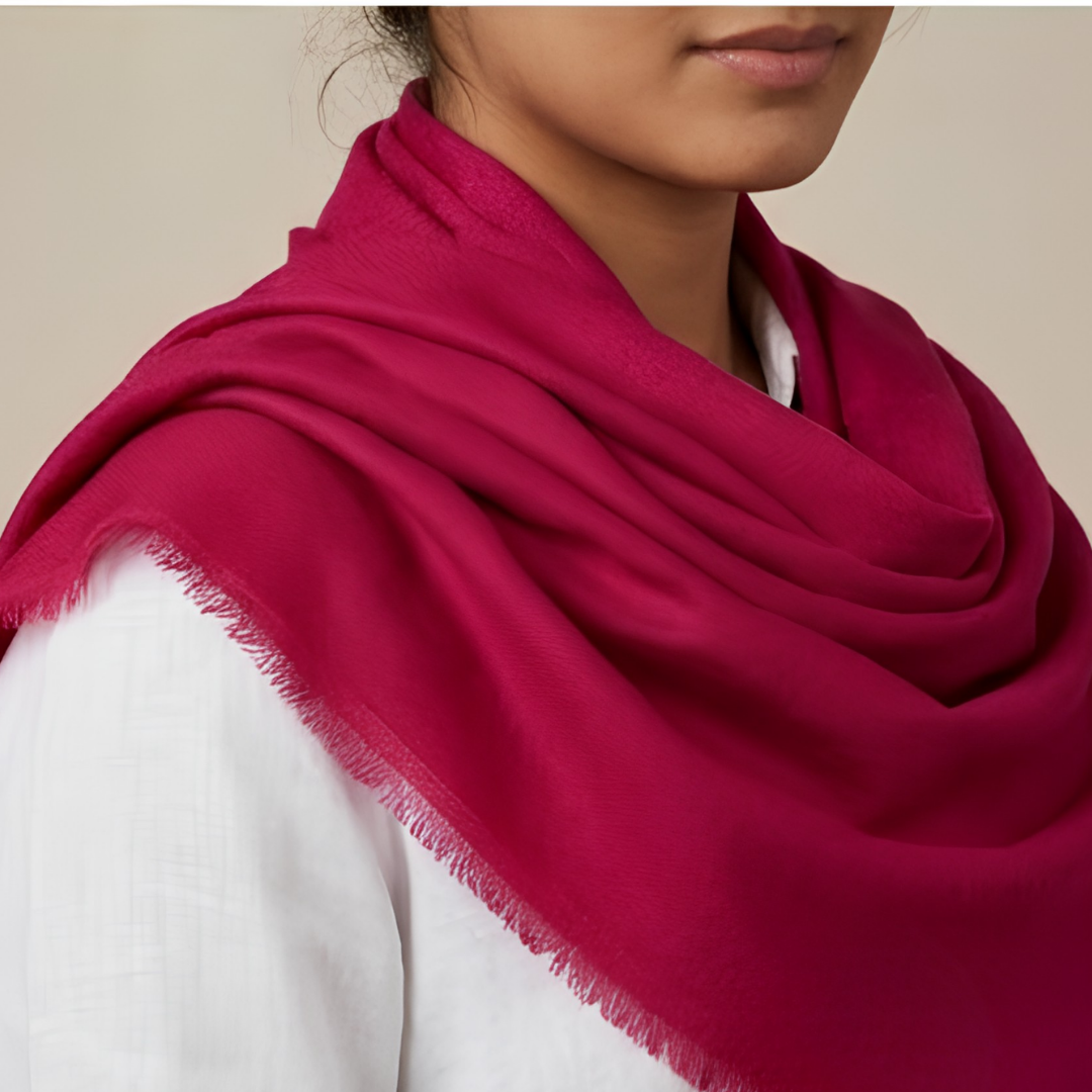 Pure hand woven Kashmiri pashmina deep red textured stole