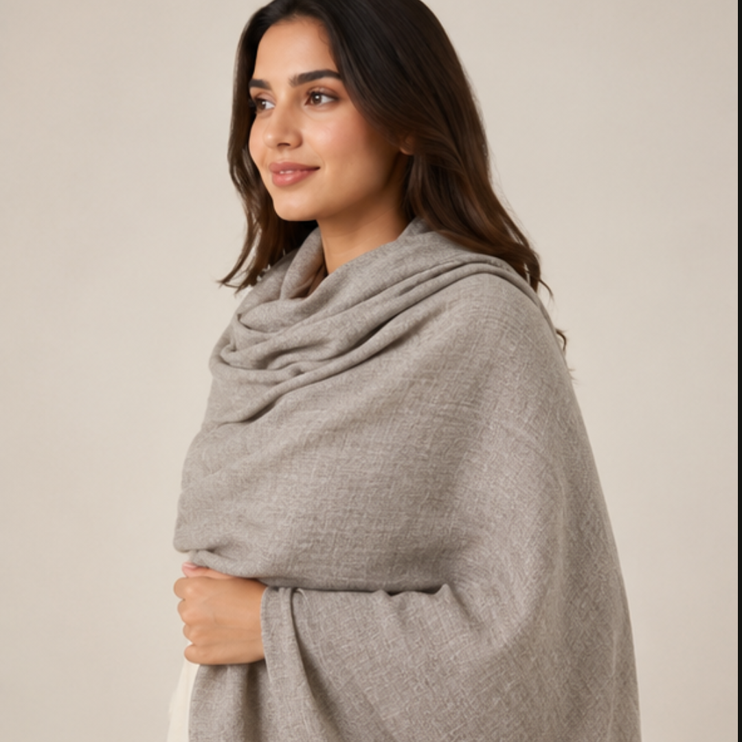 Pure hand woven Kashmiri pashmina toosh colour with gold zari on one side
