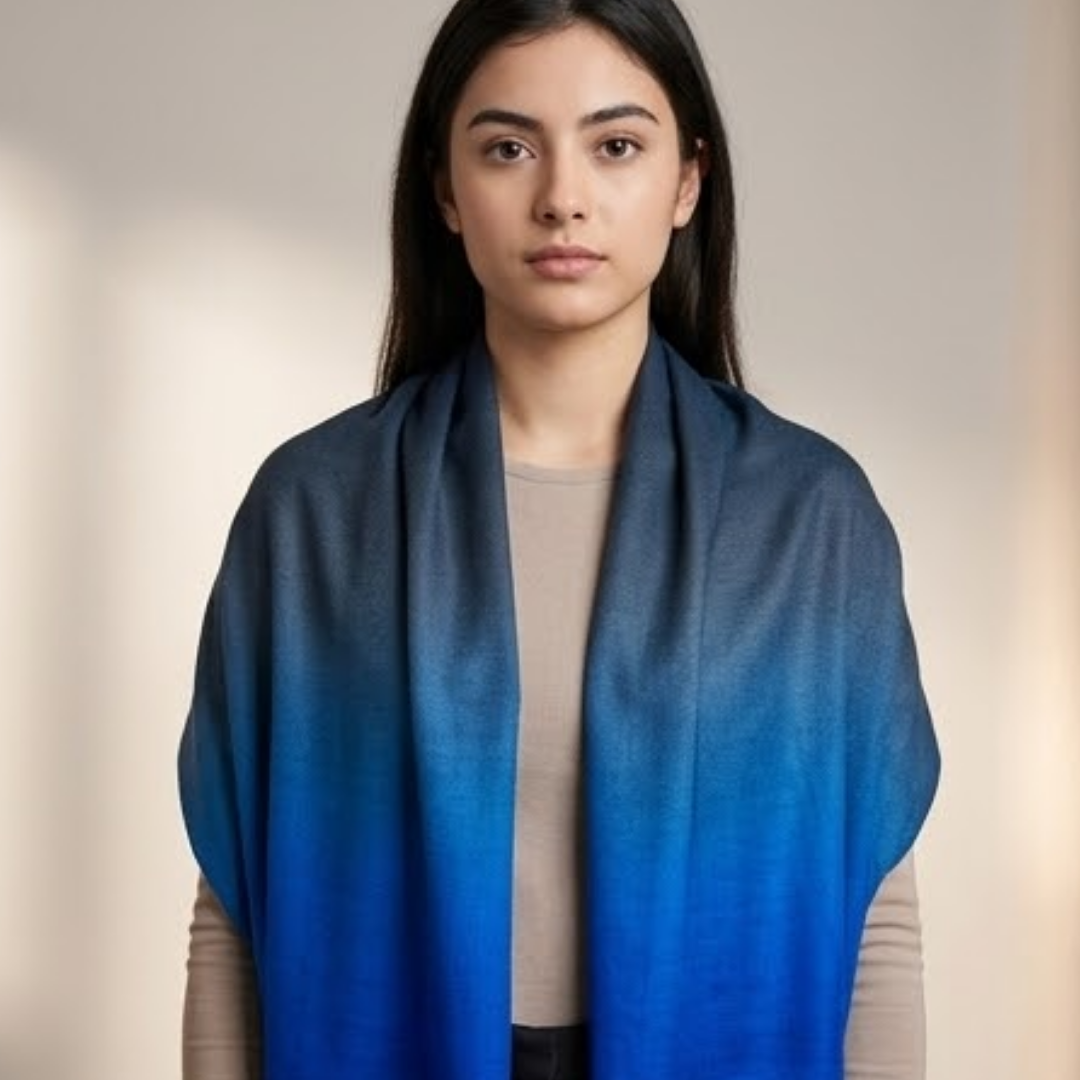 Pure hand woven Kashmiri pashmina sea green/blue two toned textured stole