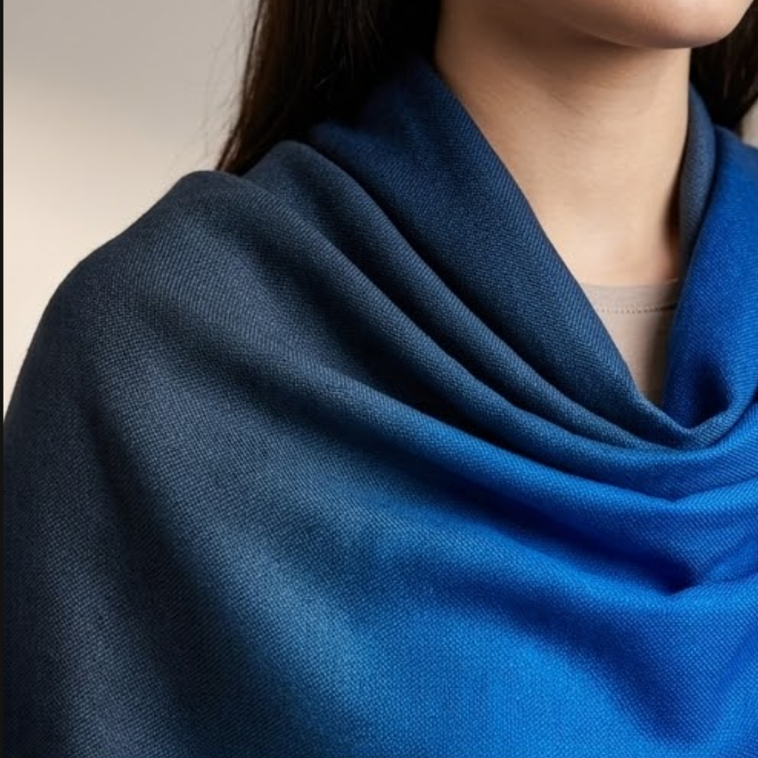 Pure hand woven Kashmiri pashmina sea green/blue two toned textured stole