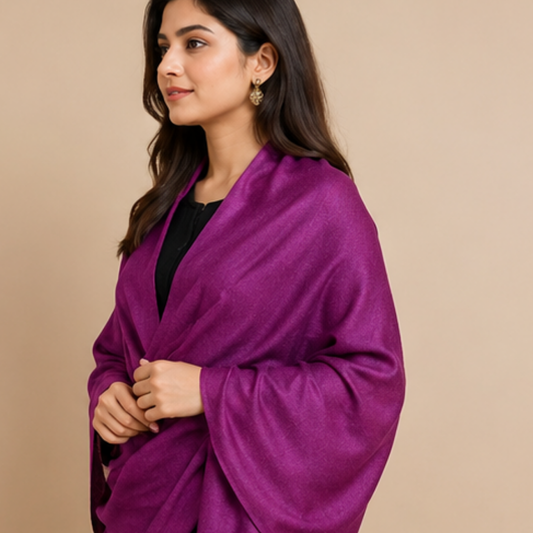Pure hand woven Kashmiri pashmina dark purple/light purple two toned textured stole