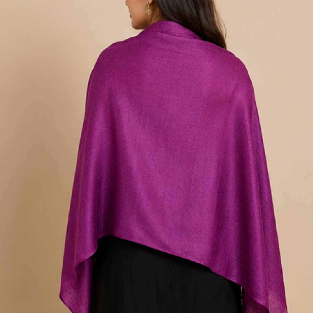 Pure hand woven Kashmiri pashmina dark purple/light purple two toned textured stole