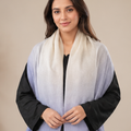 Pure hand woven Kashmiri pashmina cream/blue two toned textured stole