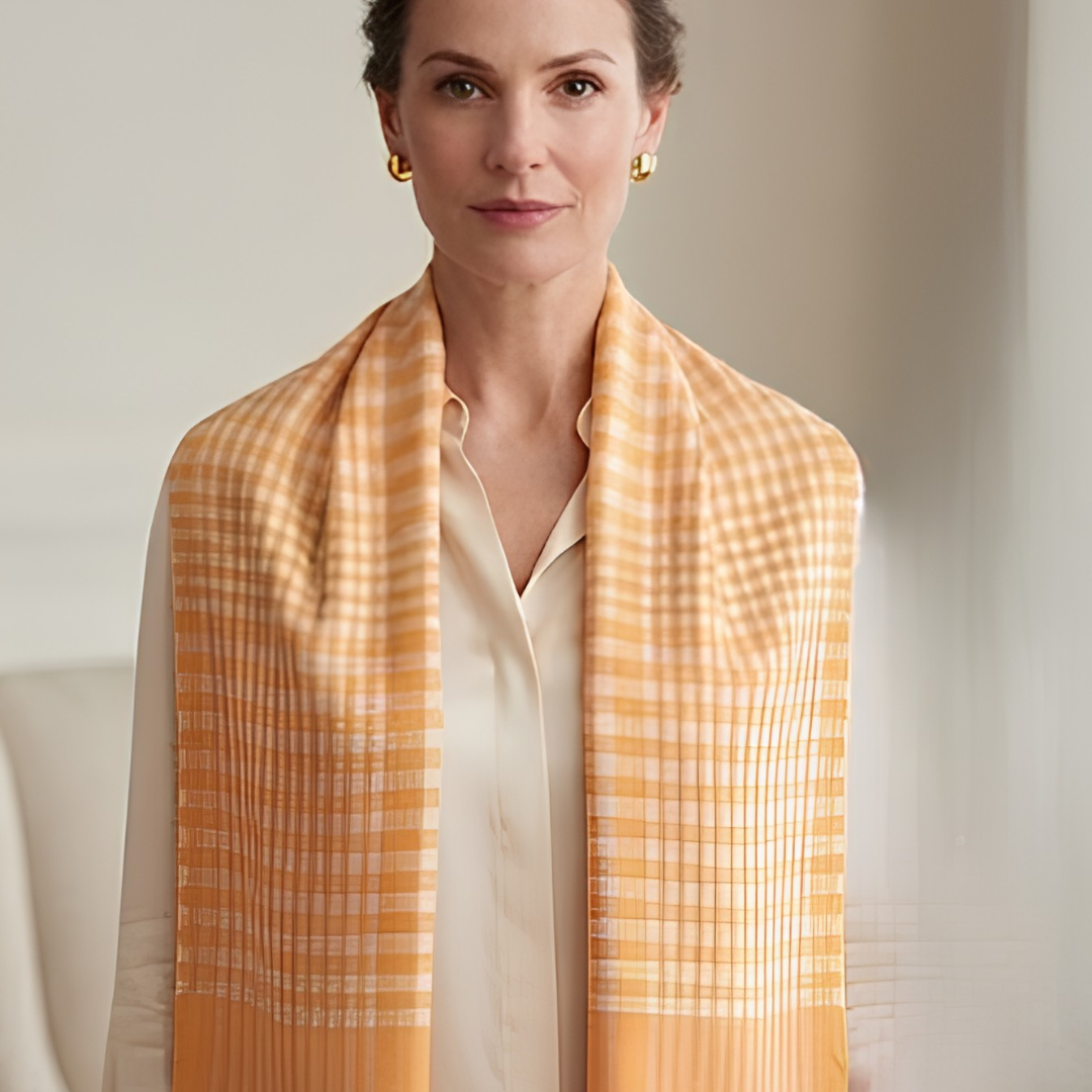 Pure hand woven Kashmiri pashmina orange striped shawl