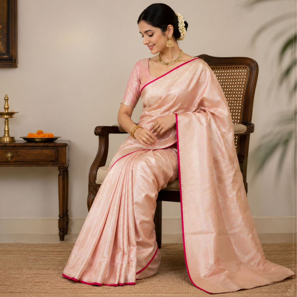 Pure Onion Pink Booti Banarsi Saree