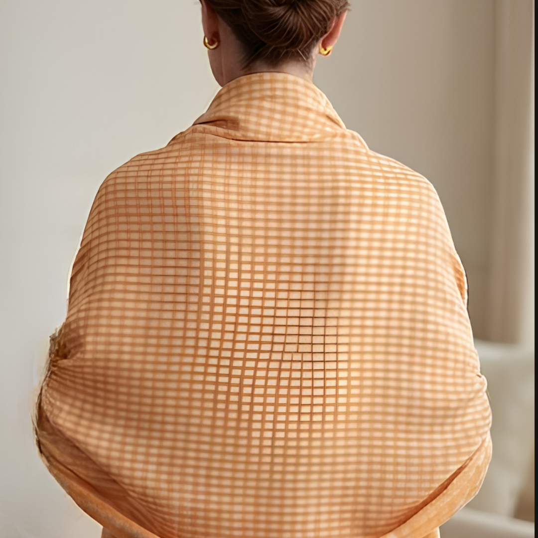 Pure hand woven Kashmiri pashmina orange striped shawl