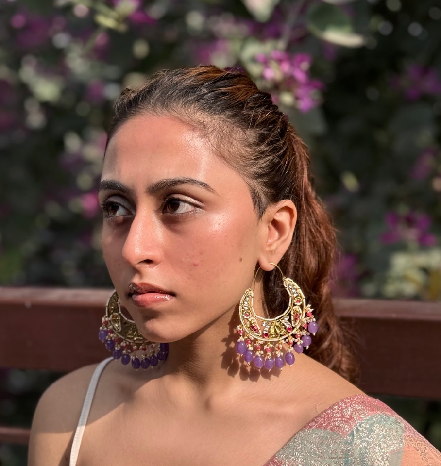 Ruby and Purple Kundan Chandbalis