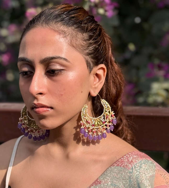 Ruby and Purple Kundan Chandbalis