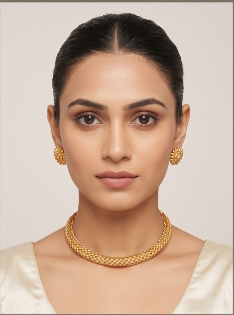 Gold Mesh Hasli Necklace Set – Traditional Statement Jewellery