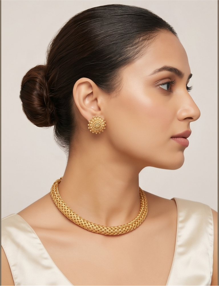 Gold Mesh Hasli Necklace Set – Traditional Statement Jewellery
