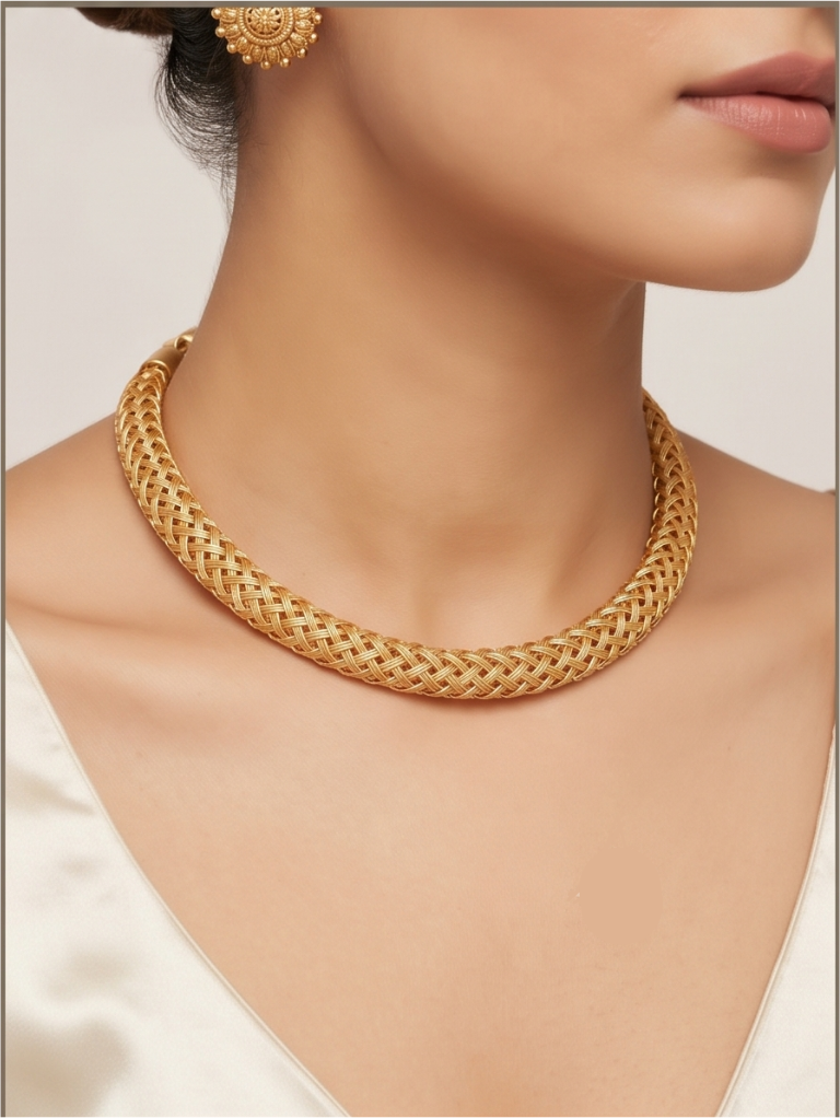 Gold Mesh Hasli Necklace Set – Traditional Statement Jewellery