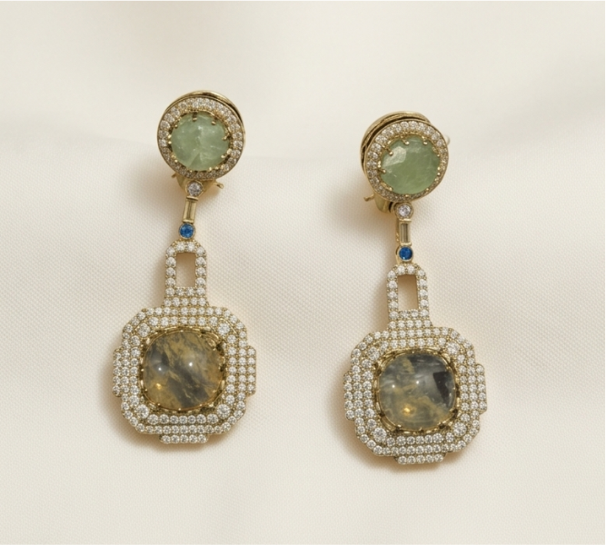 Champagne & Mint Green Statement Earrings