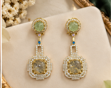 Champagne & Mint Green Statement Earrings