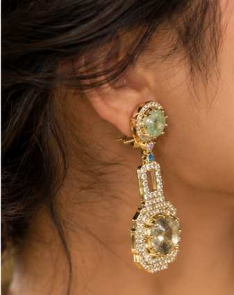 Champagne & Mint Green Statement Earrings
