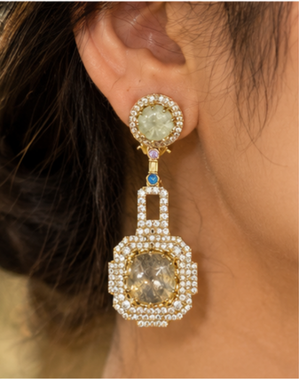 Champagne & Mint Green Statement Earrings