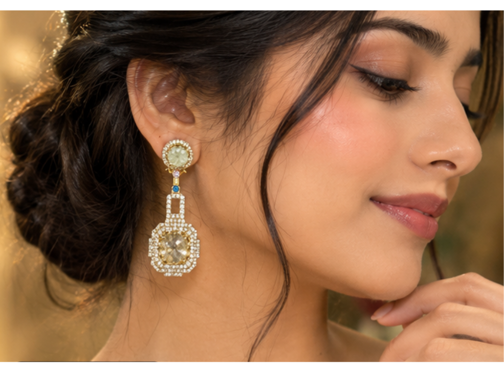 Champagne & Mint Green Statement Earrings