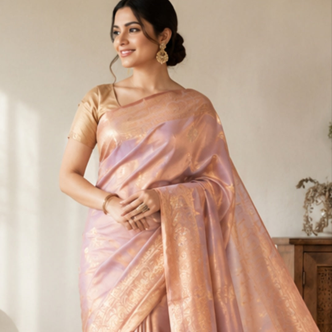 Pure Pink Booti Banarsi Saree