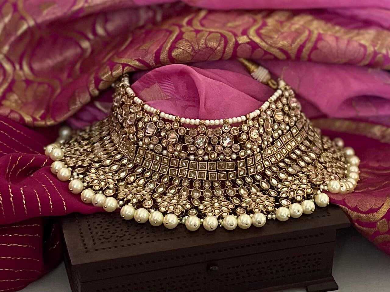 Gold Choker Bridal Necklace Set