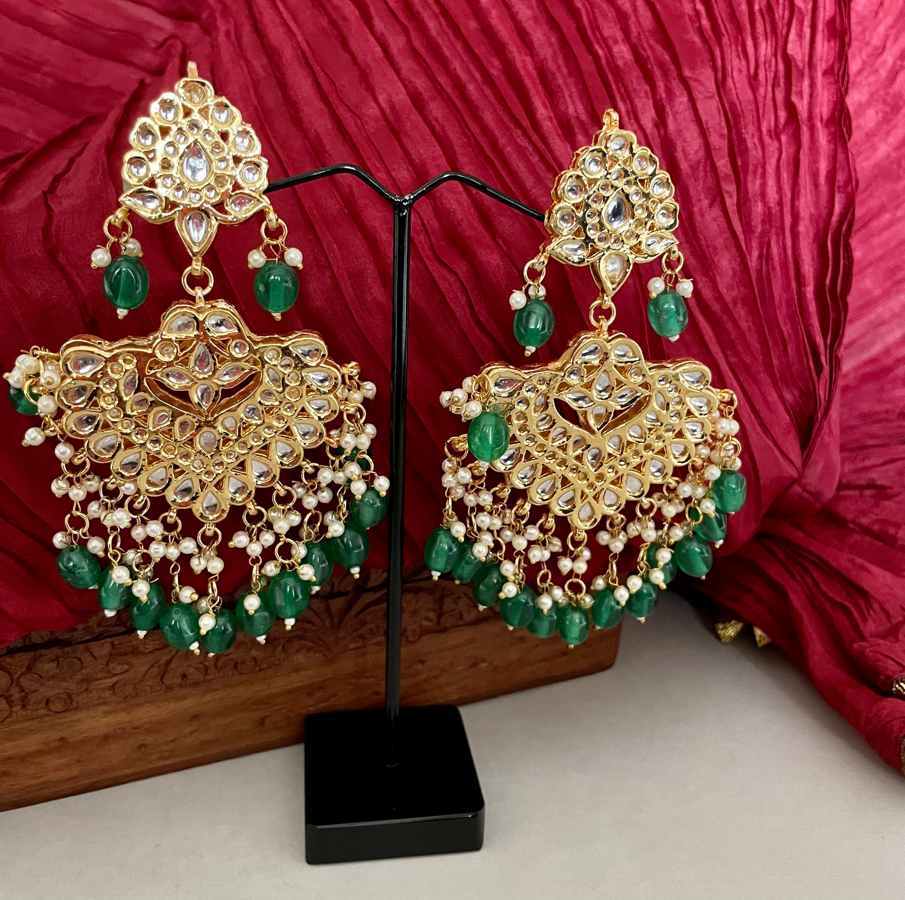 Kundan Tikka Set/Bridal Indian Jewelry/Chandbalis/Punjabi Jewelry/Bollywood Jewelry/Green Maang Tika/Jadau Jewelry