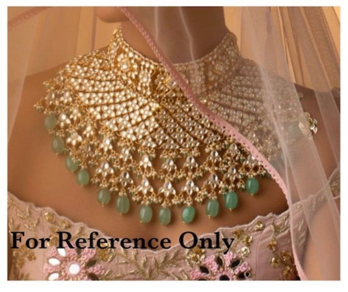 Sabyasachi Inspired/Kundan Necklace Set/Bridal Jewelry Set/Full Bridal Set/Mintgreen Bridal Set/Indian Jewelry/Bollywood Jewelry/Wedding Set