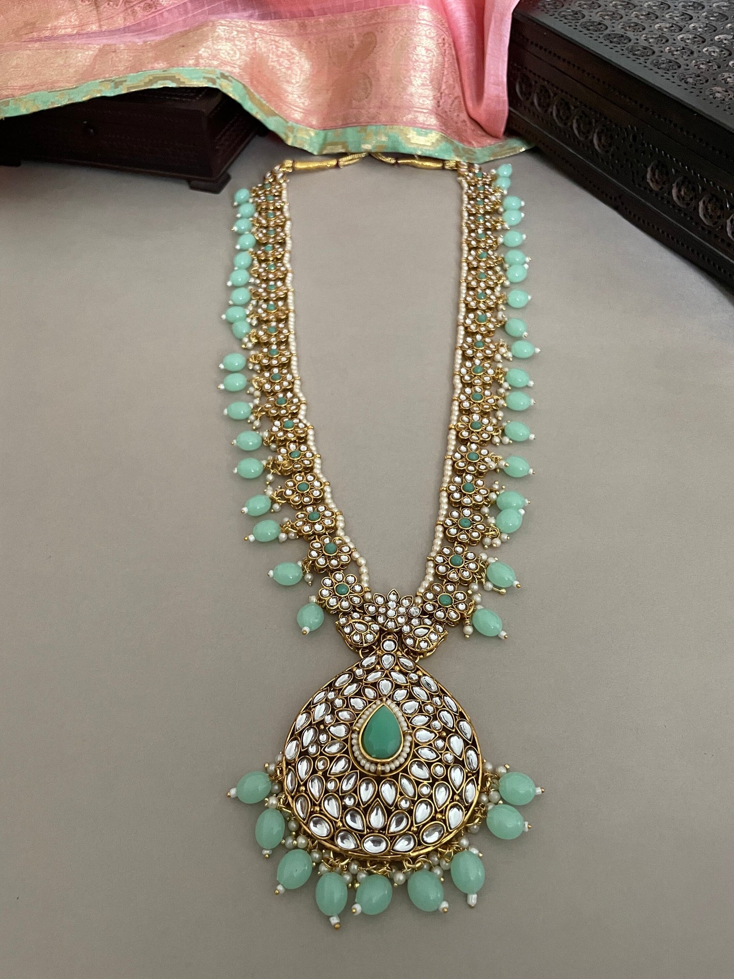 Sabyasachi Inspired/Kundan Necklace Set/Bridal Jewelry Set/Full Bridal Set/Mintgreen Bridal Set/Indian Jewelry/Bollywood Jewelry/Wedding Set