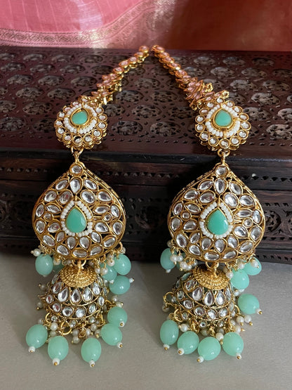 Sabyasachi Inspired/Kundan Necklace Set/Bridal Jewelry Set/Full Bridal Set/Mintgreen Bridal Set/Indian Jewelry/Bollywood Jewelry/Wedding Set