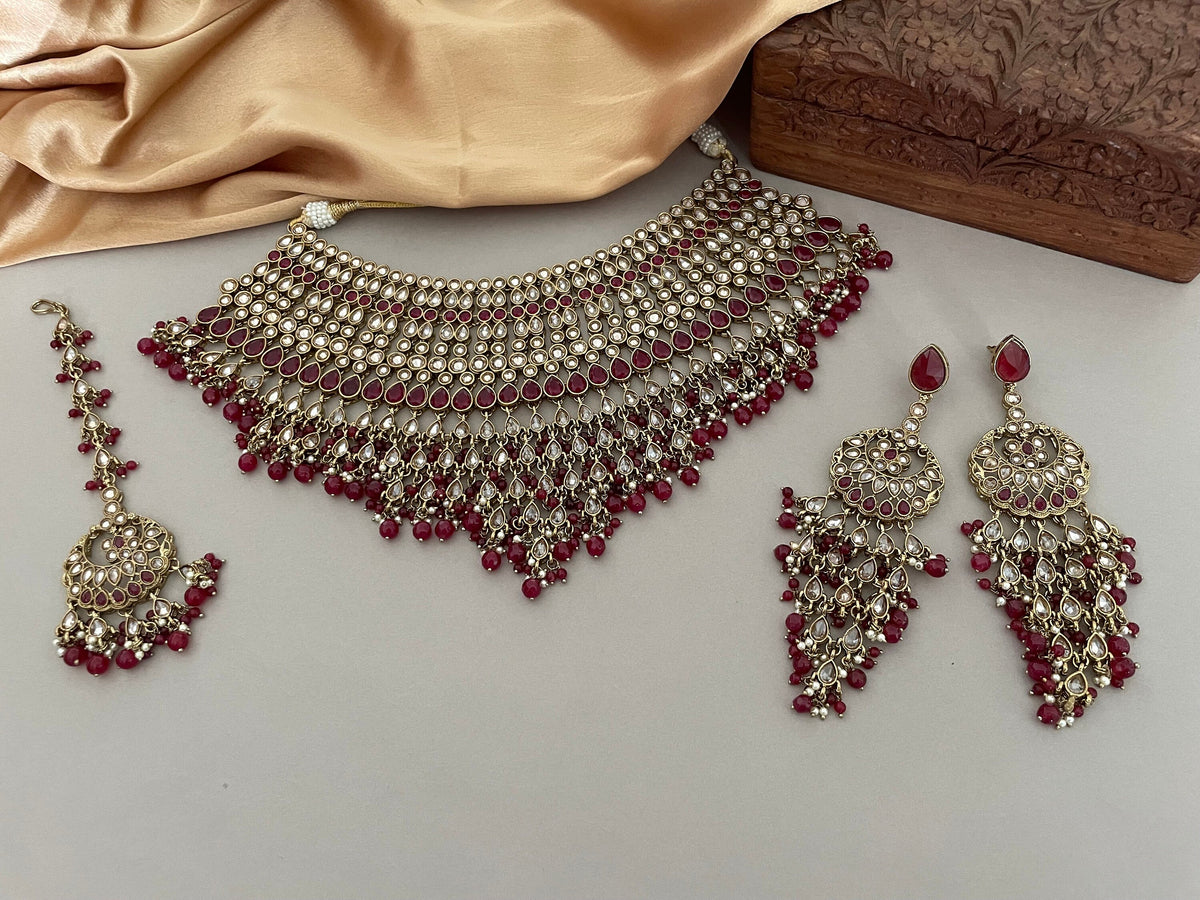 Red Polki Bridal Necklace Set