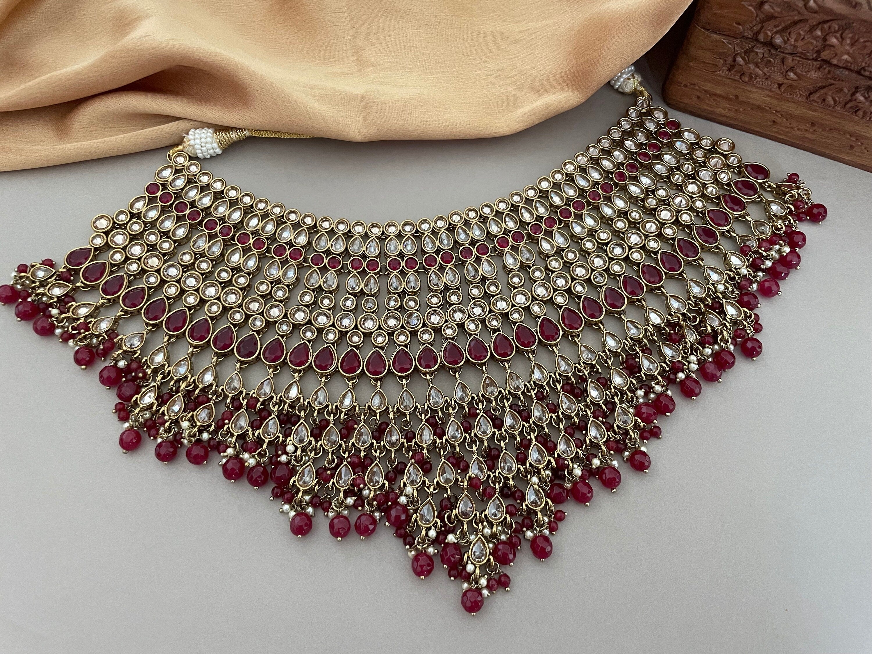 Red Polki Bridal Necklace Set