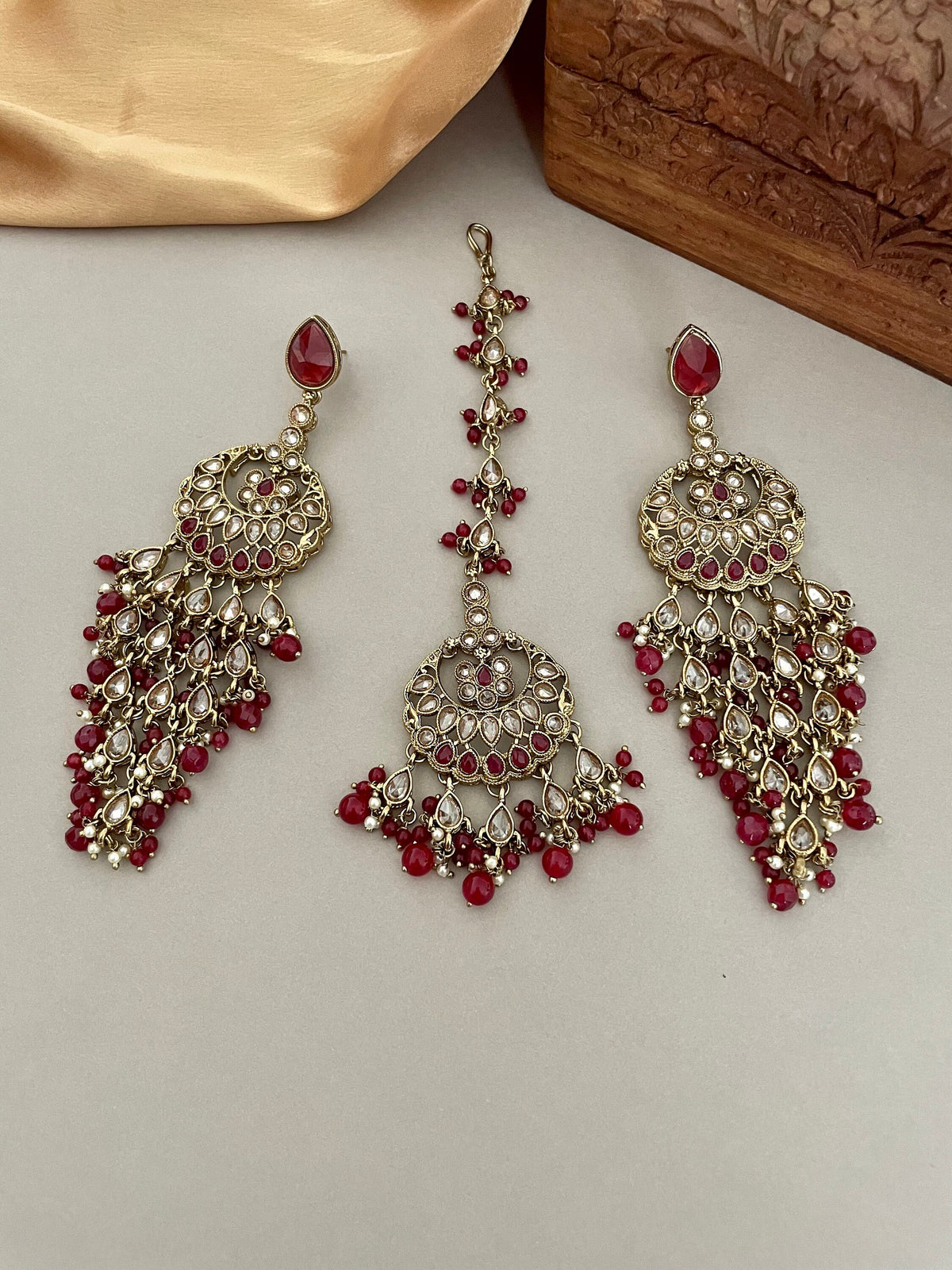 Red Polki Bridal Necklace Set
