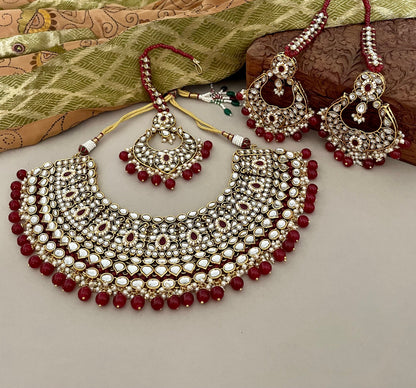 Red Bridal Kundan Jewelry Set/Bridal Choker Set/Bollywood Jewelry/Kundan Necklace Set/Red Kundan Chandbalis/Indian Jewelry Set/Tika Set